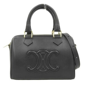 Celine Boston Cuir Triomphe Calfskin Leather 2Way Top Handle Crossbody Bag Black